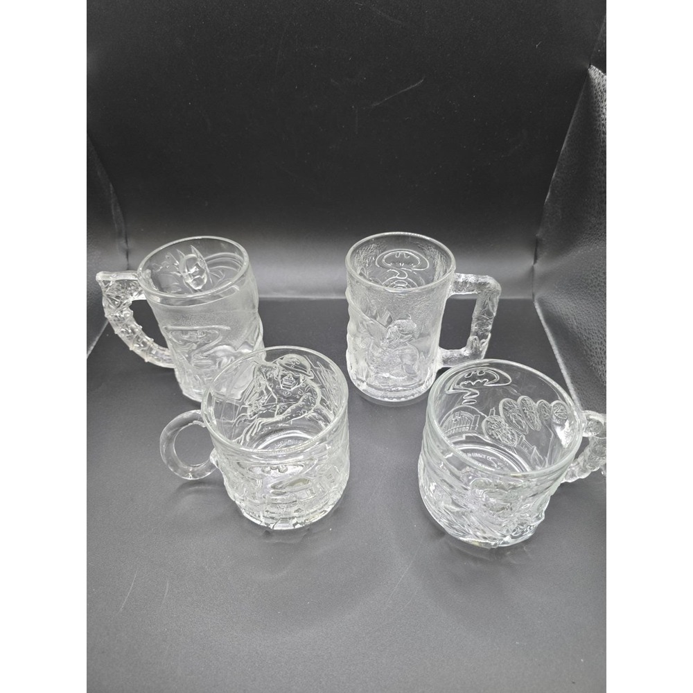 Complete Set 4 McDonald's Mugs 1995 Batman Forever Glass Robin Two Face Riddler